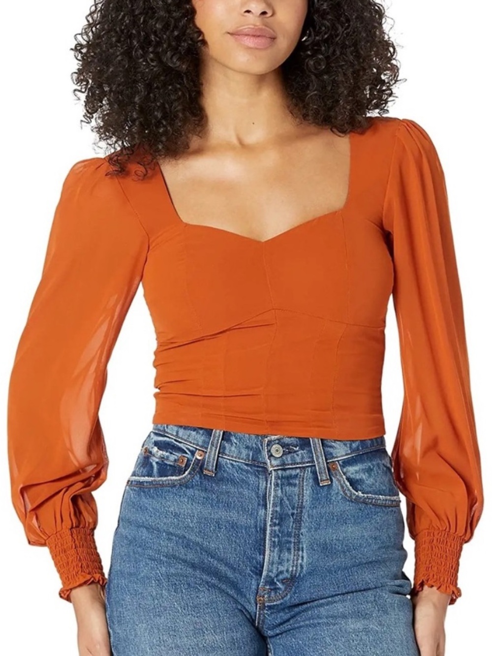 Abercrombie & Fitch Burnt Orange Square Neck Puff Sleeve Top